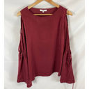 Ro & De  lace up bell sleeve satin maroon top size small Photo 1