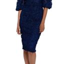 XScape  Women's Cocktail Dress Size 6 Blue 3D Floral Lace Off the Shoulder Sheath Photo 0