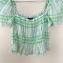 ZARA  Womens Square Neck Puff Sleeves Smocked Crop Top Size Medium Green/White Photo 2