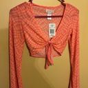 l*space L* Cover Up Bandera Top Sheer Mesh Tie Front Pink/Orange Size XS Photo 6