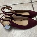 Loft  Maroon Burgundy Ankle Strappy Suede Low Heels Womens Size 9.5M Photo 3