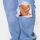 Pretty Little Thing  Plus Open Knee Long Leg Straight Leg Jean Light Blue Wash 14 Photo 3