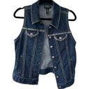 Style & Co . Dark Wash Side Pockets Studded Stretch Denim Vest Rodeo Petite L Photo 0