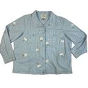 Quacker Factory  Blue Gingham Embroidered Floral Daisies Jacket Women's Size 1X Photo 0