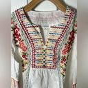 BeachLunchLounge  Cotton Floral Boho Embroidered V Neck Flowy Sleeves Blouse M Photo 1