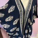 Boho Floral Navy Kimono Longline Open Front Poncho Shawl Medium Photo 2