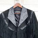 Gallery VTG Leather  Womens Jacket Black Suede Fringe Tassel Crop Boho Medium Photo 3