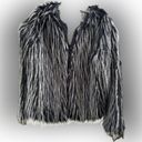 Mob Wife Faux Fur Plush Jacket Cropped Shaggy Warm Coat Black & White Medium Photo 5