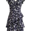 Adrianna Papell  Dress Ditsy Navy Ivory Petunia Tiered Cap Sleeve Dress Size 4 Photo 0