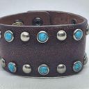 Buckle  Brown Genuine Leather, Blue Faux Stone, & Silver Stud Bracelet Photo 0