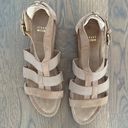 Stuart Weitzman Suede and Elastic Flat Sandal in Tan with Gold Size 9.5M Photo 0