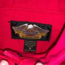 Harley Davidson  Red Denim Jean Jacket Applique Eagle Wings Photo 2