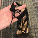 Black Lace Up Ankle Strap Block Sandal Size 9.5 Photo 1