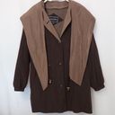 Gallery VINTAGE! 90’s  BROWN AND TAN TIE FRONT NECK BOW HOODED TRENCH COAT JACKET Photo 1