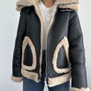 Topshop  Aviator Moto Jacket Womens 8 Vegan Leather Faux Shearling Fur Black Photo 4