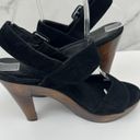 Loeffler Randall  Women's Suede Platform Wooden Heel Sandals Black Size 7 Photo 3