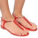 Salvatore Ferragamo  TAHITI CORAL LEATHER T-STRAP FLAT SANDALS SIZE 7.5 D Photo 3