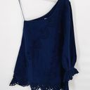 Hill House NWT  Mila Dress One Shoulder Navy Linen Blue Eyelet Sz S Photo 3