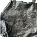 Krass&co American Leather . Black Floral Tooled Leather Zip Tote Bag Shoulder Bag Black Photo 5