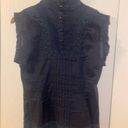 Hale Bob  Black Ruffle Lace Mock Neck Prairie Top - size medium Photo 9