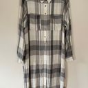 Pilcro Longline Plaid Long Sleeve Collared Button Down Tunic Shirt Gray White Photo 1