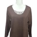 White Stag  Womans Brown Blouse XXl 3/4 Sleeve Floral Inlay 100% Cotton Photo 1