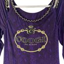 COOGI Vintage  hi-low off shoulder gold chains ruched purple snake skin dress M Photo 1