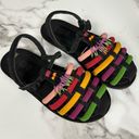 Farm Rio NEW  Black Beaded Rainbow Tube Strap Boho Beaded Tassel Sandals Size 11 Photo 0