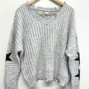 Vintage Havana  Sweater Womens Distressed Star Patch Gray Ribbed Knit NEW Photo 0