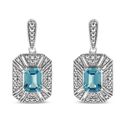 Brilliance Haus of  .925 Silver Emerald Shape Blue Topaz & Diamond Dangle Earring Photo 0