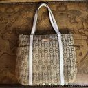 Michael Kors  Tan Jacquard Jet Set Large Zip Tote White Leather Strap Side Pocket Photo 79