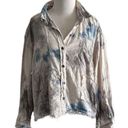 Vintage Havana  Tie Dye Distressed Button Down Hi-Lo Crop Tencel Shirt | Medium Photo 0