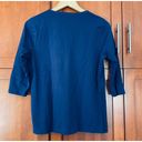 L.L.Bean  Three Quarter Sleeve Tee Shirt V Neck Cotton Blue Size Medium Petite Photo 3