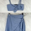 Motel Rocks  2 Piece Knot Crop Top + High Rise Wrap Mini Skirt Boho Retro Blue S Photo 4