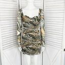 ZARA  Sheath Dress Marbled Ruched Draped Tulle Mini Khaki Green Orange Small Photo 1