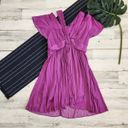 Anthropologie | Vibrant Purple Satin Finish Mini Dress with Deep V-Neckline Photo 12