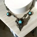 Antique Art Nouveau Silver Tone Czech Glass Blue Chrysoprase Necklace 1890’s Photo 0