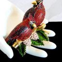 Joan Rivers  CARDINAL Birds BROOCH PIN Large 4" Pave Crystal Enameled Gold Pine Photo 0