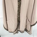 Moda Le  Womens Wrap blanket Sweater Leopard Trim Full Zip Pocket Beige Tan One S Photo 8