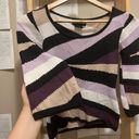 Mixit Purple, Black, Tan, and White Striped Half Sleeve Blouse Made in Korea Photo 3