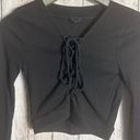 NBD  Survive Black Long Sleeve Crop Ribbed Lace Up Front Top Photo 3