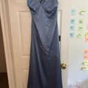 Lulus Pure Elegant Slate Blue Satin Twist Back Maxi Dress Photo 4