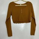 BP ‎  Womens Henley Long Sleeve Crop Top Mustard Yellow Size Large Photo 0