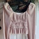 ASTR  The Label Ziva Plisse Champagne/Pearl Puff Sleeve Square Neck Top Size S Photo 5