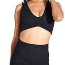 Montce Sleeveless Crochet Knit Crop Top & Biker Short Set Black Women's XS Photo 0