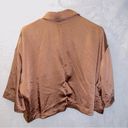 Dynamite  Brown Short Sleeve Silky Satin Flowy Button Up Shirt size petite small Photo 5