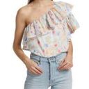 Something Navy Revolve  one shoulder top pastel ruffle floral print size medium Photo 2