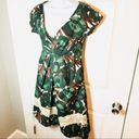 ZARA  Floral Pleat Front Fit and Flare Lace Bottom Dress Green S Photo 2