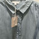 LC Lauren Conrad  Shirt Womens L  Puff Sleeve Lightweight Denim Blouse Top Blue Photo 3