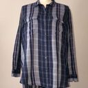 Lou & grey  Size M Button Down Tunic Length Top Purple Plaid Shirt Long Sleeve Photo 2